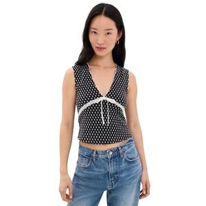 Free People Black White Embroidered Lace Bow Tank Top Boho Women L